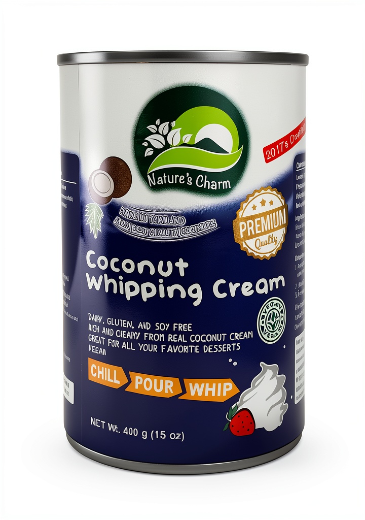 Nature's Charm Coconut Whipping Cream packaging and contents