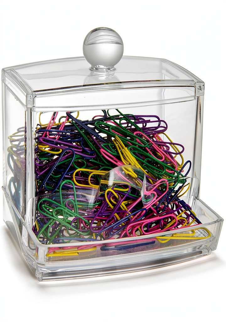 Officemate paper clip dispenser on a modern office desk